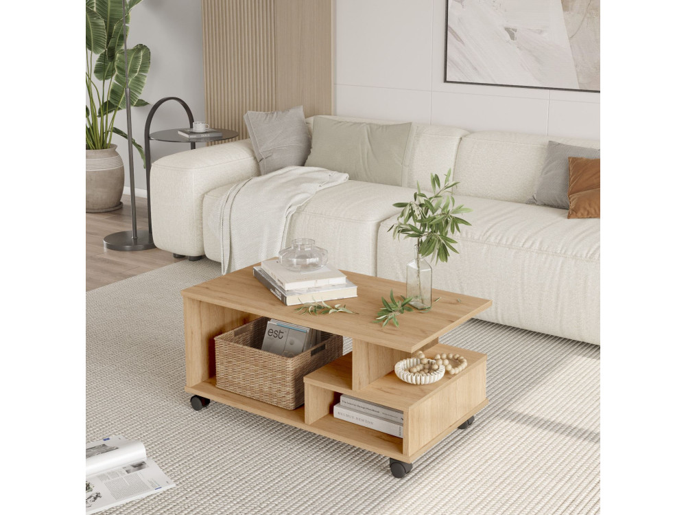 Mesa baja de madera "MIN9" - 90 x 51 x 42 cm - Beige