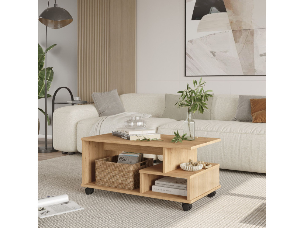 Mesa baja de madera "MIN9" - 90 x 51 x 42 cm - Beige