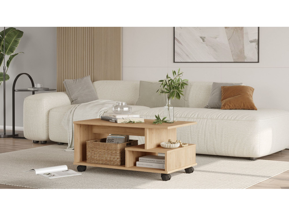 Mesa baja de madera "MIN9" - 90 x 51 x 42 cm - Beige