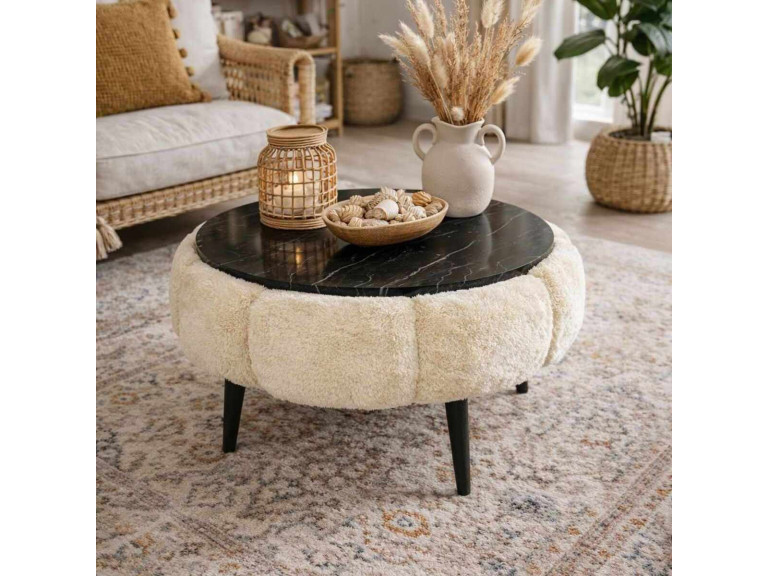 Mesa baja de madera Papatya 60" - 60 x 60 x 44 cm - Crema