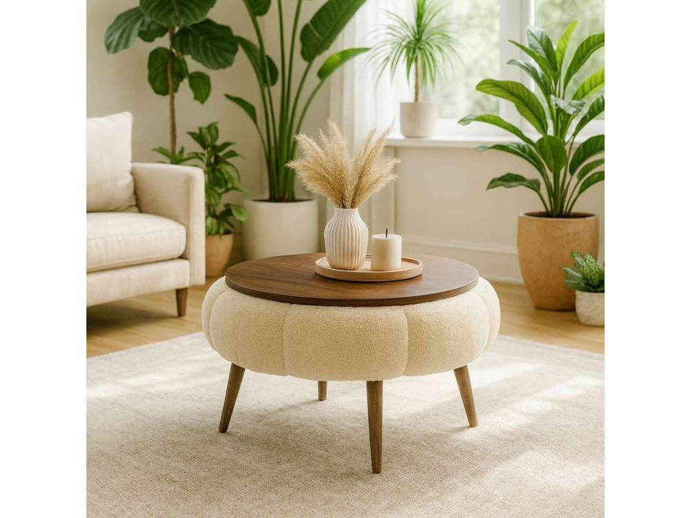 Mesa baja de madera Papatya 60" - 60 x 60 x 44 cm - Crema