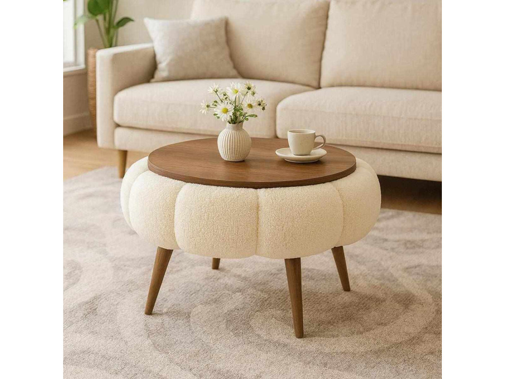 Mesa baja de madera Papatya 60" - 60 x 60 x 44 cm - Crema