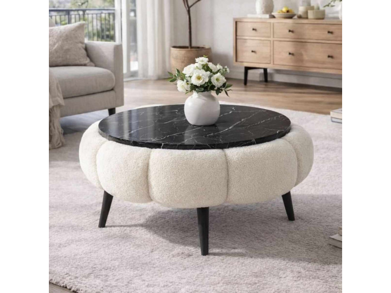 Mesa baja de madera Papatya 60" - 60 x 60 x 44 cm - Blanco