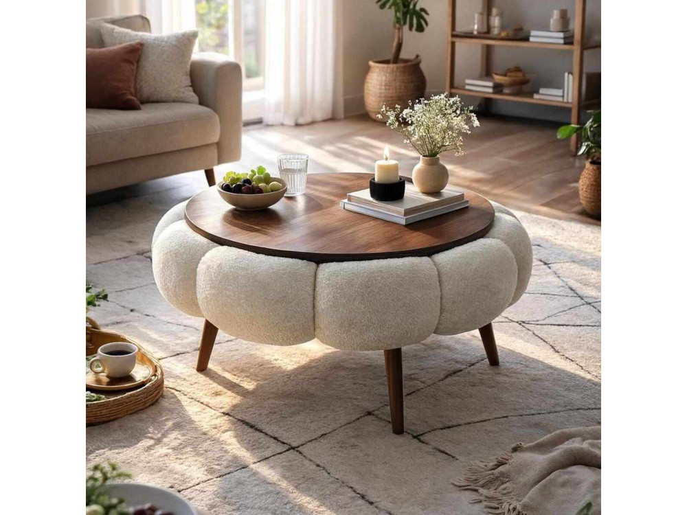 Mesa baja de madera Papatya 60" - 60 x 60 x 44 cm - Blanco