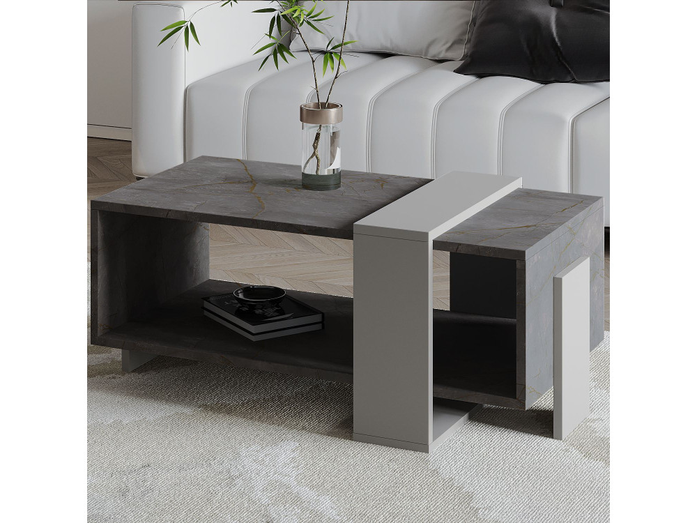 Mesa baja de madera "Meleni" - 90 x 49 x 40 cm - Gris