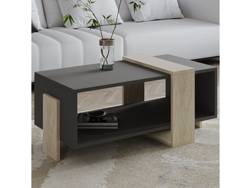 Mesa baja de madera "Meleni" - 90 x 49 x 40 cm - Gris antracita