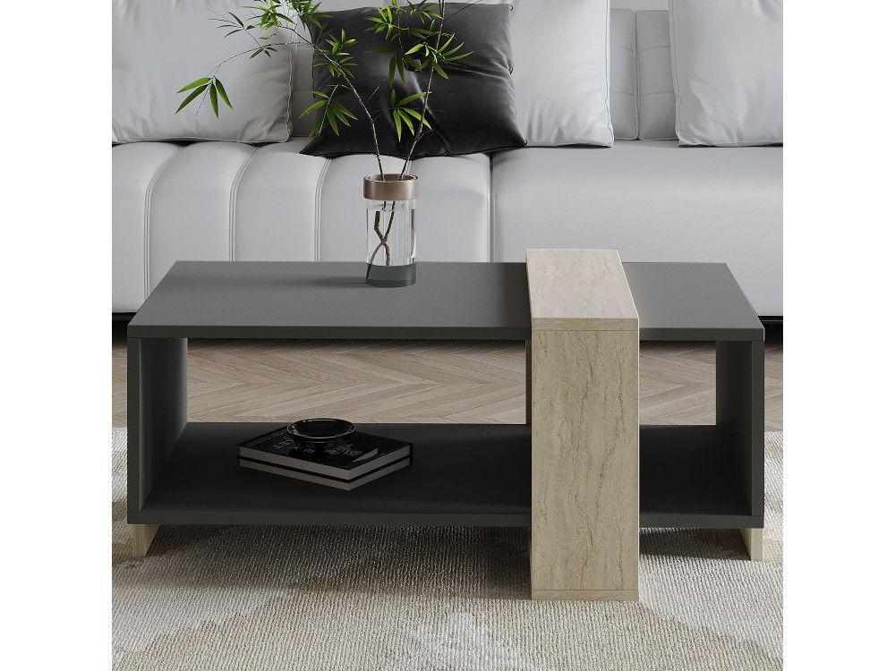 Mesa baja de madera "Meleni" - 90 x 49 x 40 cm - Gris antracita