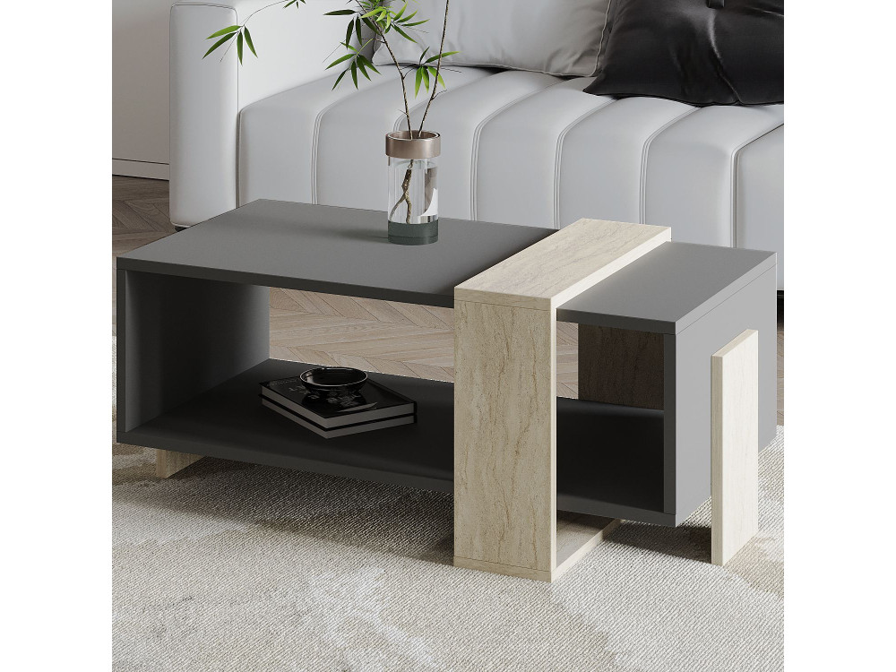 Mesa baja de madera "Meleni" - 90 x 49 x 40 cm - Gris antracita