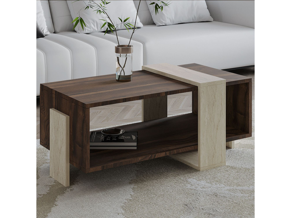 Mesa baja de madera "Meleni" - 90 x 49 x 40 cm - Travertino