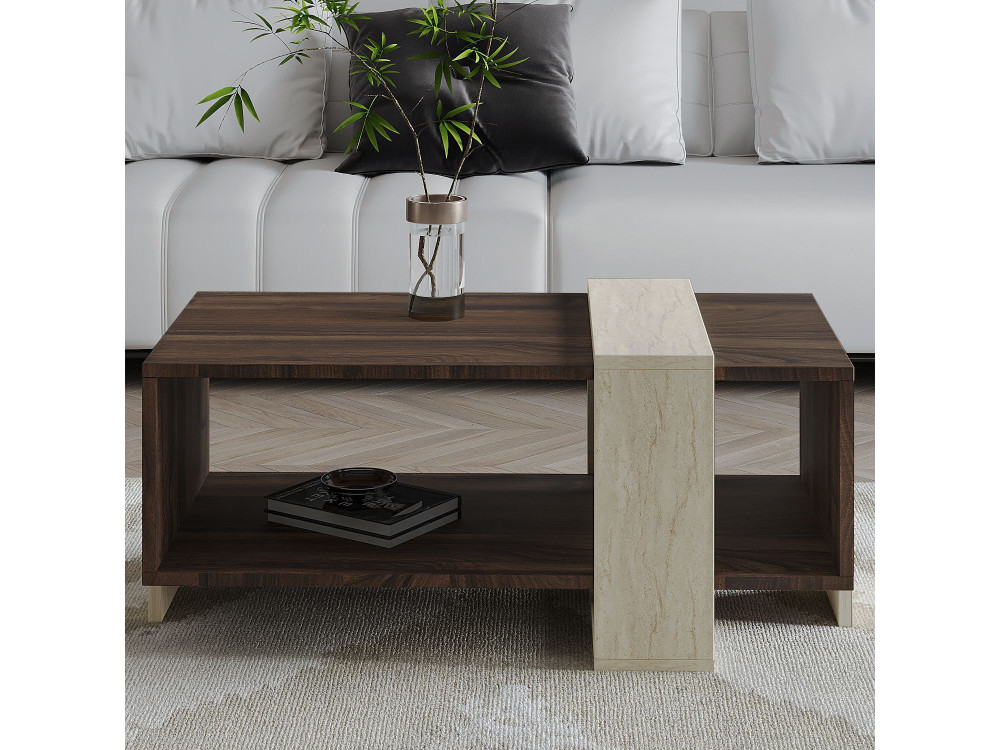 Mesa baja de madera "Meleni" - 90 x 49 x 40 cm - Travertino
