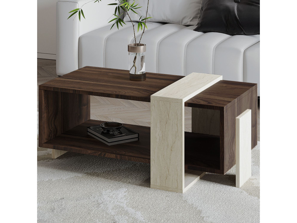 Mesa baja de madera "Meleni" - 90 x 49 x 40 cm - Travertino