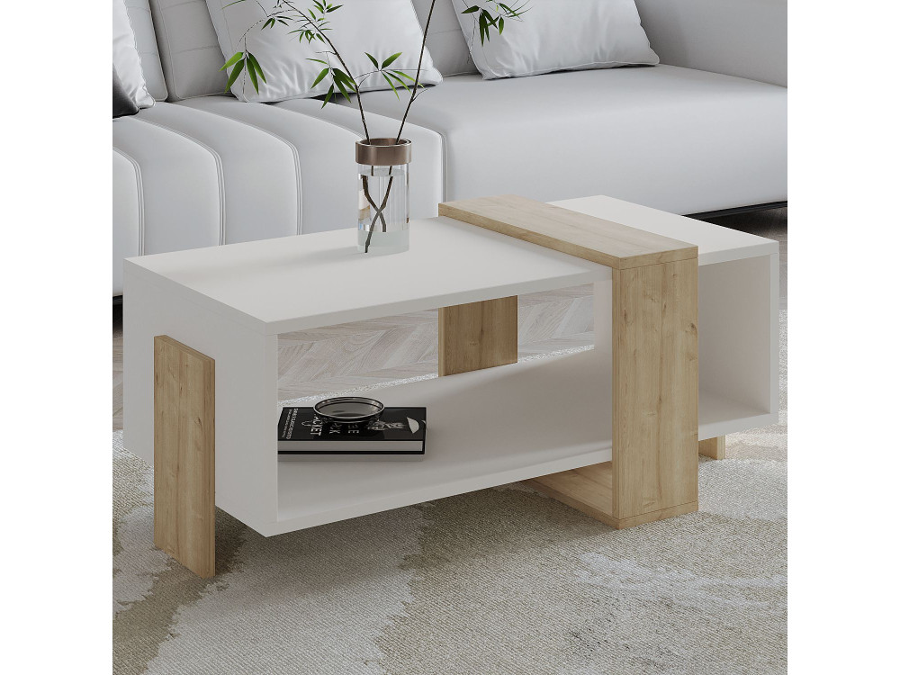 Mesa baja de madera "Meleni" - 90 x 49 x 40 cm - Blanco