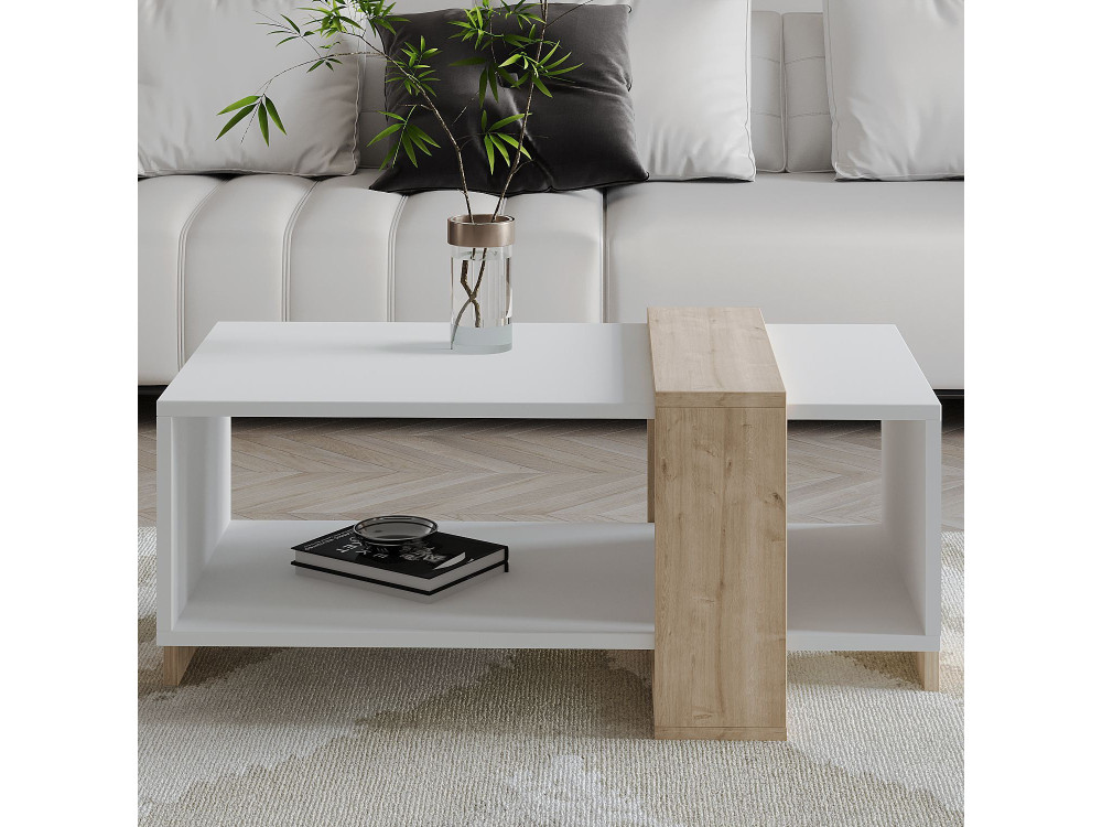 Mesa baja de madera "Meleni" - 90 x 49 x 40 cm - Blanco