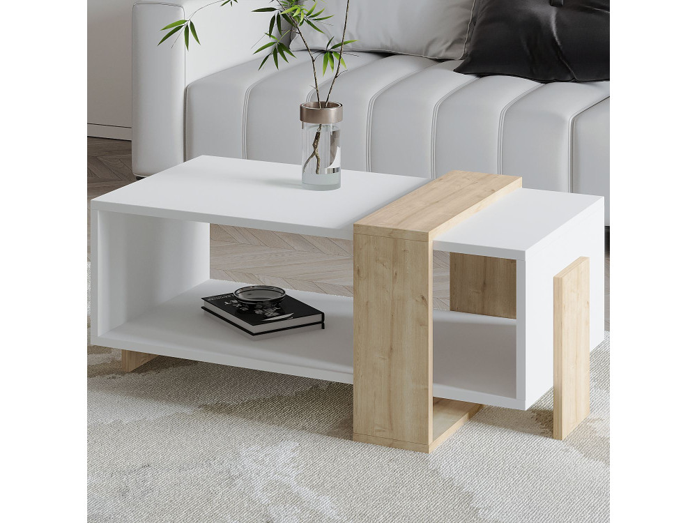 Mesa baja de madera "Meleni" - 90 x 49 x 40 cm - Blanco