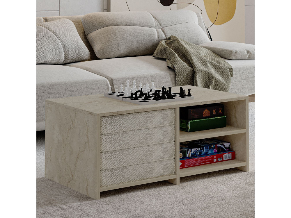 Mesa baja de madera "Gord" - 90 x 45 x 44 cm - Travertino