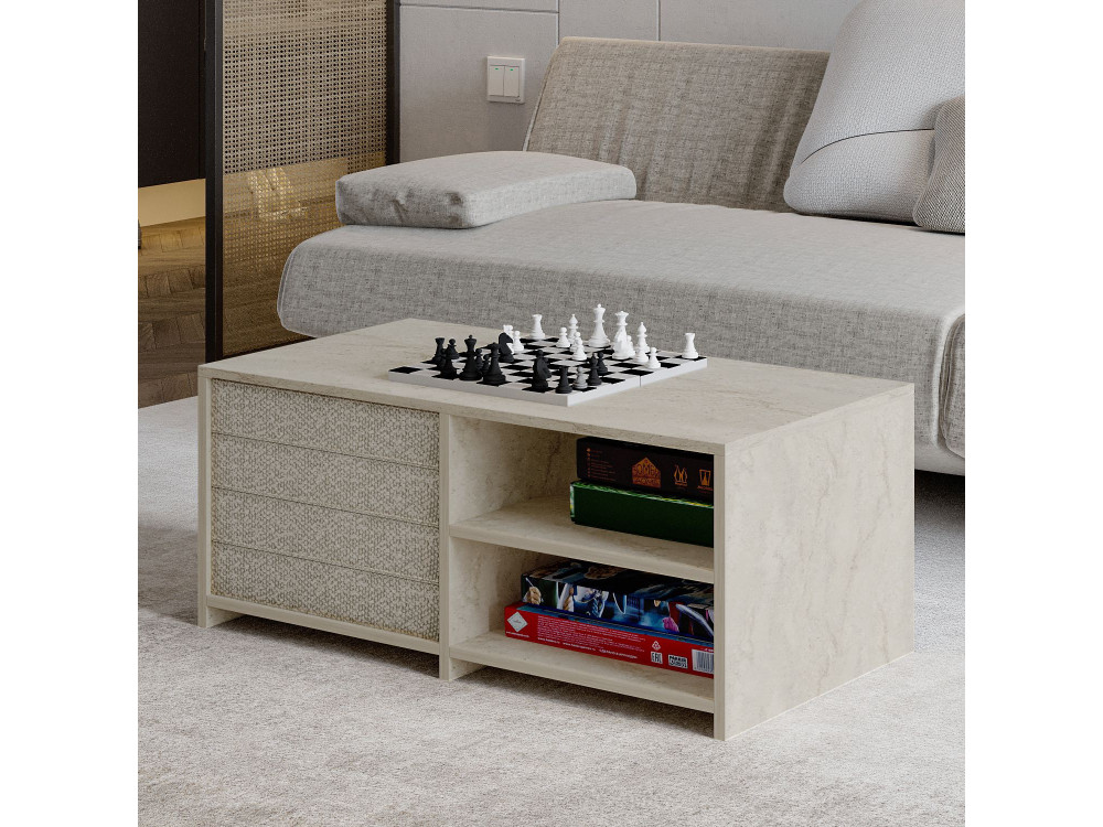 Mesa baja de madera "Gord" - 90 x 45 x 44 cm - Travertino