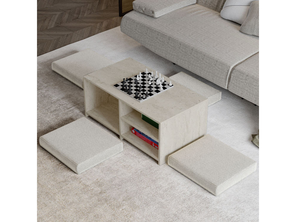 Mesa baja de madera "Gord" - 90 x 45 x 44 cm - Travertino