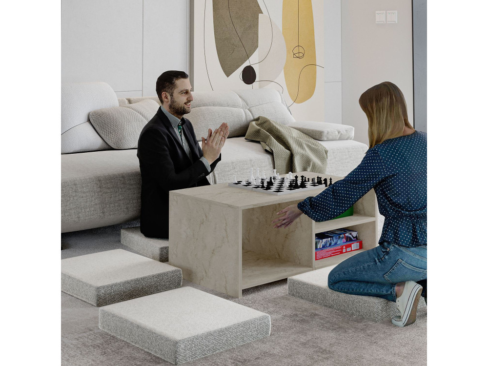 Mesa baja de madera "Gord" - 90 x 45 x 44 cm - Travertino