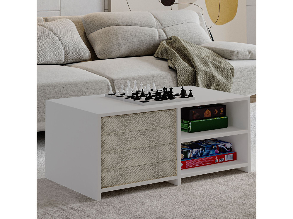 Mesa baja de madera "Gord" - 90 x 45 x 44 cm - Blanco