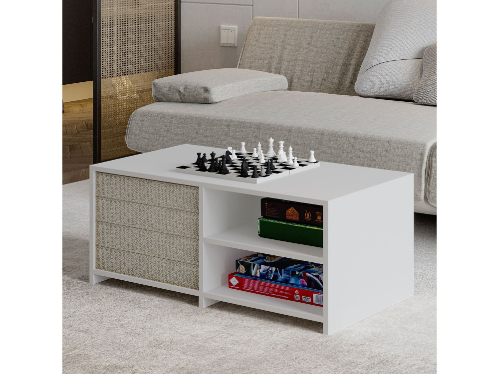Mesa baja de madera "Gord" - 90 x 45 x 44 cm - Blanco