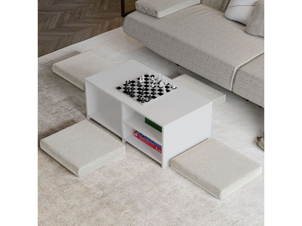Mesa baja de madera "Gord" - 90 x 45 x 44 cm - Blanco