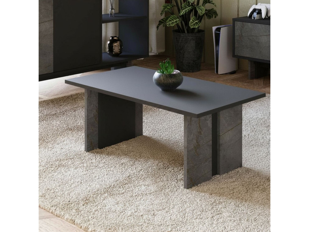 Mesa baja de madera "Ravello" - 90 x 50 x 40 cm - Gris antracita jaspeado
