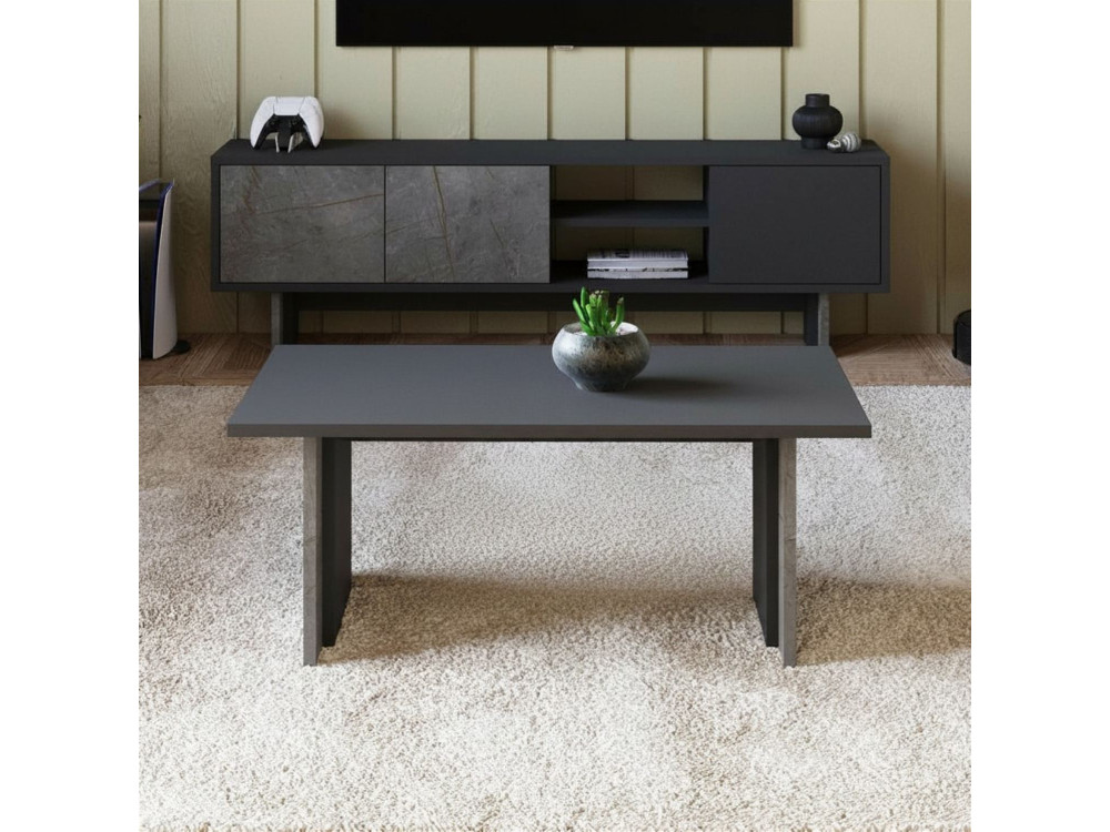 Mesa baja de madera "Ravello" - 90 x 50 x 40 cm - Gris antracita jaspeado