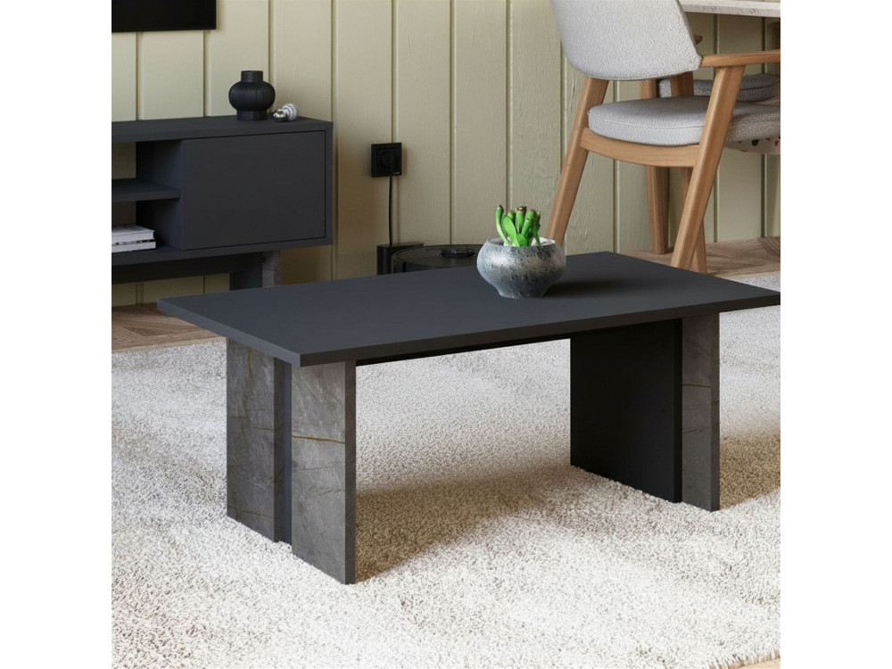 Mesa baja de madera "Ravello" - 90 x 50 x 40 cm - Gris antracita jaspeado