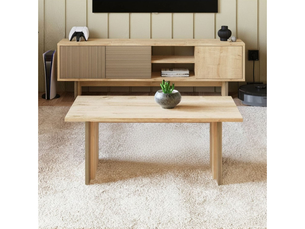 Mesa baja de madera "Ravello" - 90 x 50 x 40 cm - Beige