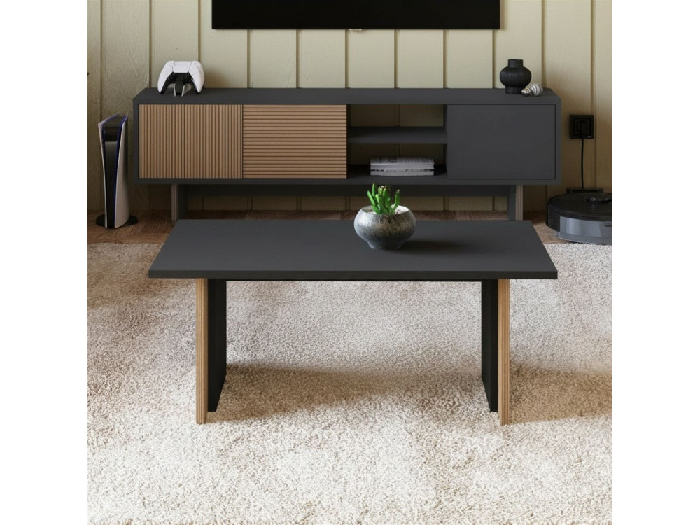 Mesa baja de madera "Ravello" - 90 x 50 x 40 cm - Gris antracita