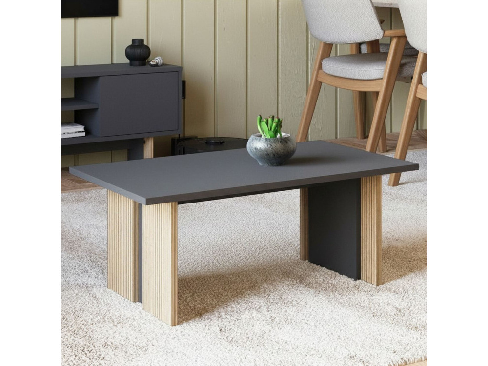 Mesa baja de madera "Ravello" - 90 x 50 x 40 cm - Gris antracita