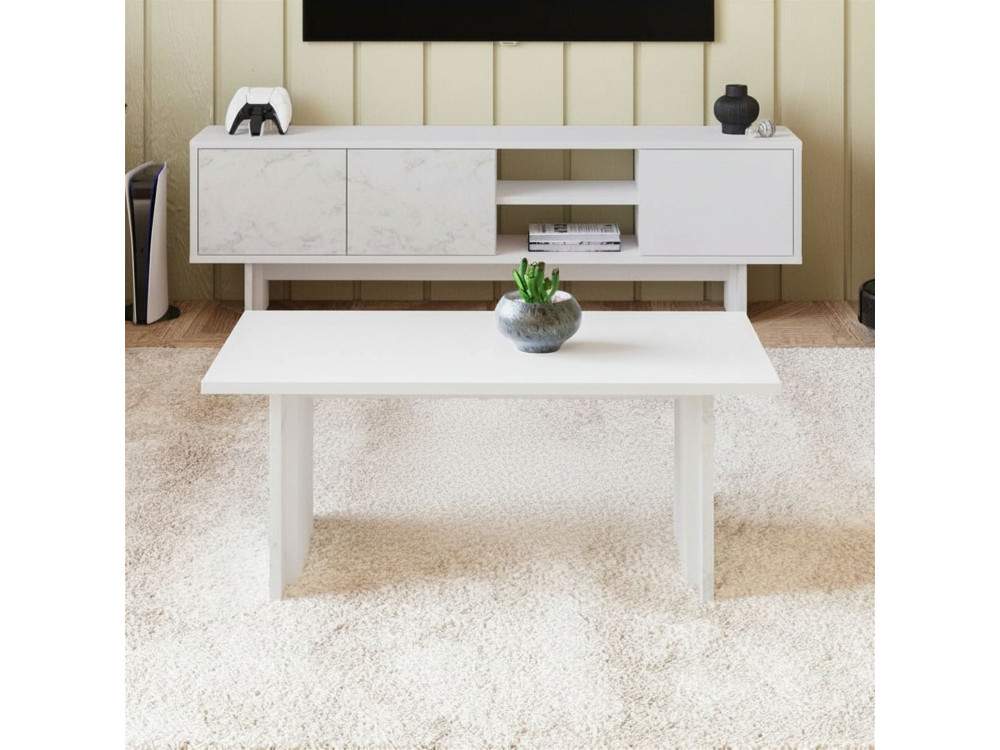 Mesa baja de madera "Ravello" - 90 x 50 x 40 cm - Blanco
