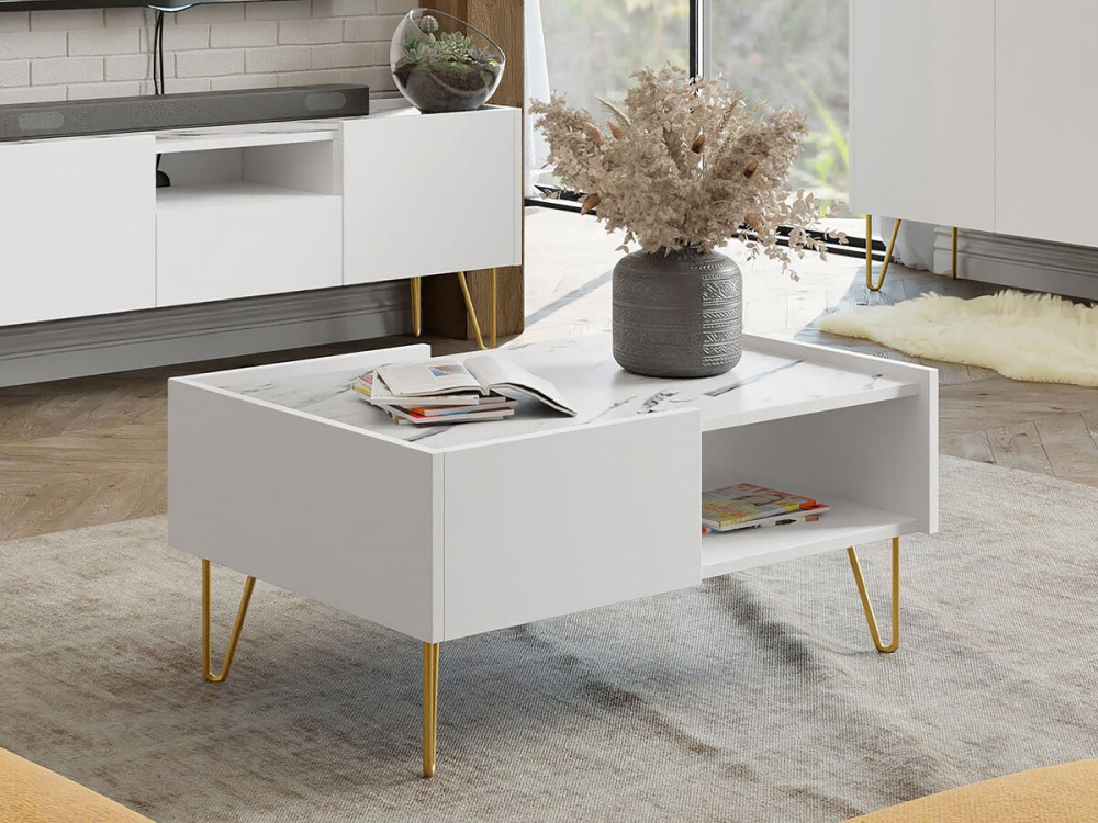 Mesa de centro «Narine L» - 97 x 45 x 65 cm - Blanca
