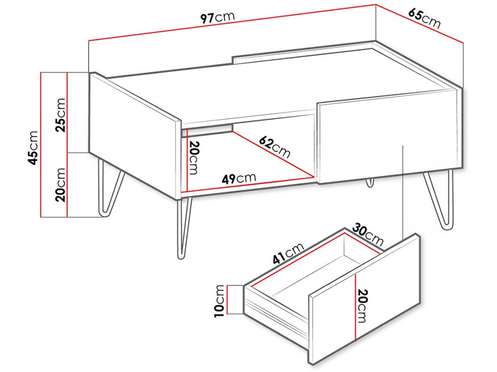 Mesa de centro «Narine L» - 97 x 45 x 65 cm - Blanca