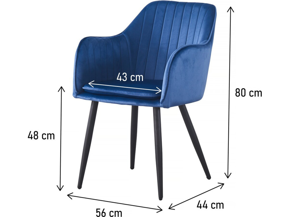 Conjunto de 2 sillas de terciopelo con reposabrazos "Velma" - Azul