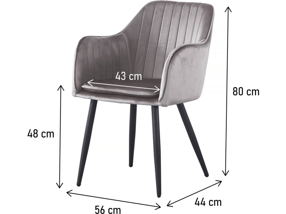 Juego de 2 sillas de terciopelo con reposabrazos "Velma" - Gris