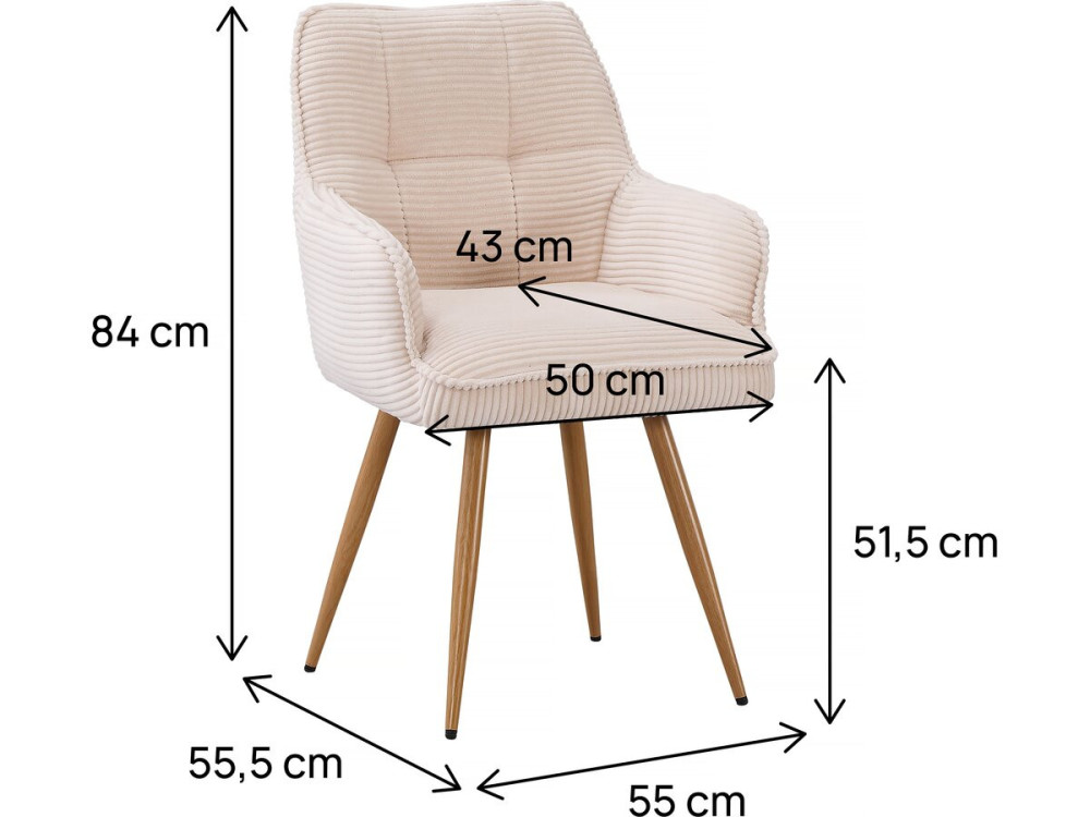 Juego de 2 sillas de pana "Mayra" - 60 x 56 x 88 cm - Beige