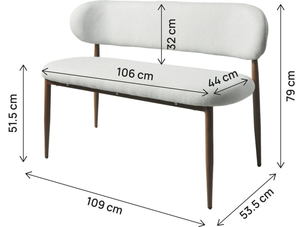 Banco de tela - 110 cm - "Sélène" - 3 plazas - Gris claro y marrón