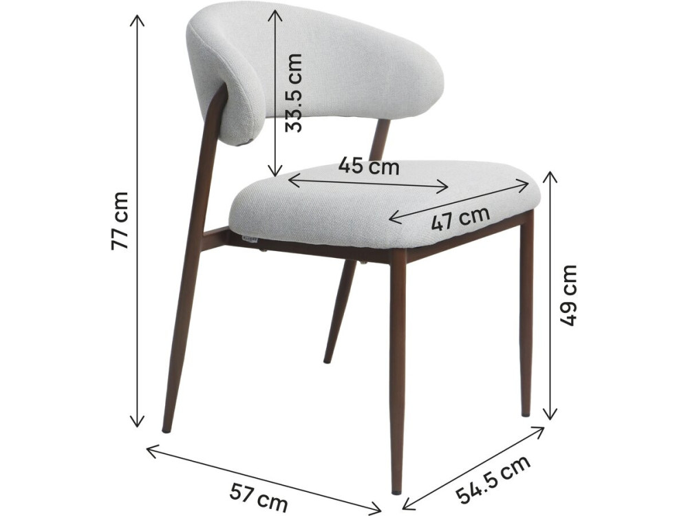 Lote de 2 sillas de comedor de tela y metal «Edena» - Gris claro