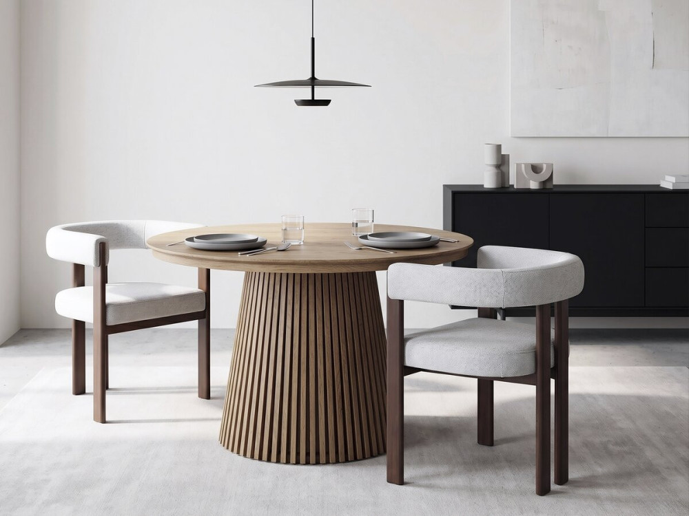 Sillón de comedor imitación madera «Neora» - Gris claro