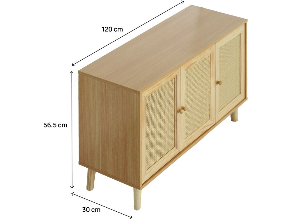 Aparador estilo caña "Neuille" - 120 x 40 x 71,5 cm - Beige -