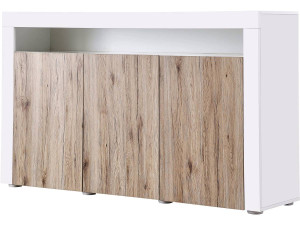 Aparador LED "Bogota" - 155 x 40 x 92 cm - Roble/Blanco lacado