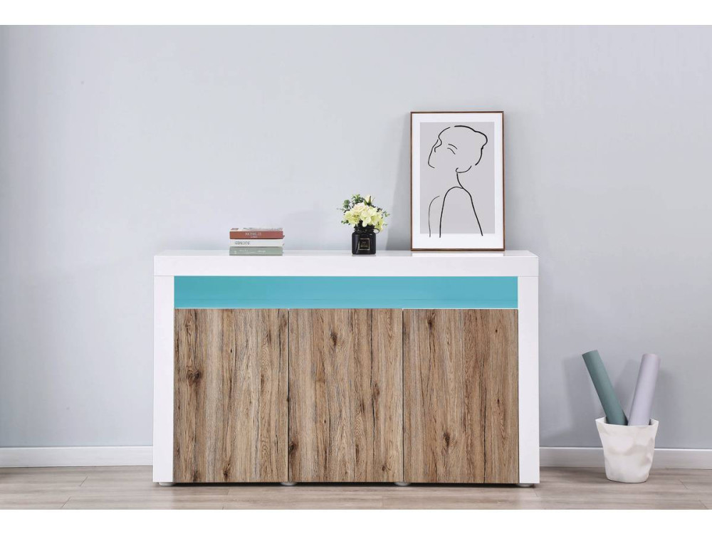 Aparador LED "Bogota" - 155 x 40 x 92 cm - Roble/Blanco lacado