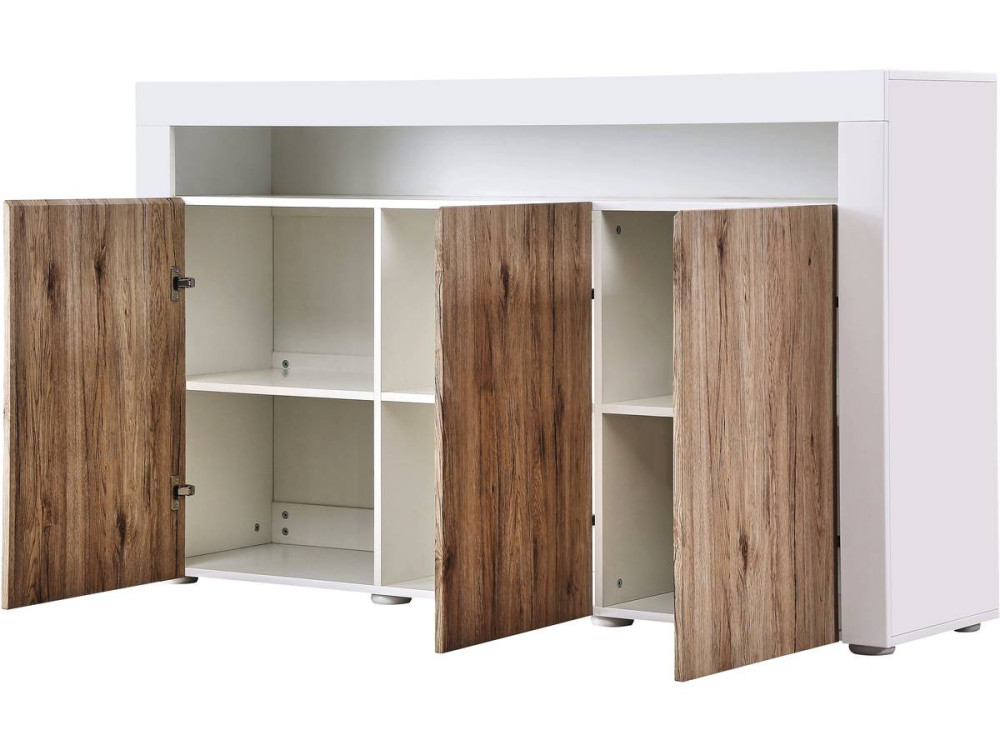 Aparador LED "Bogota" - 155 x 40 x 92 cm - Roble/Blanco lacado