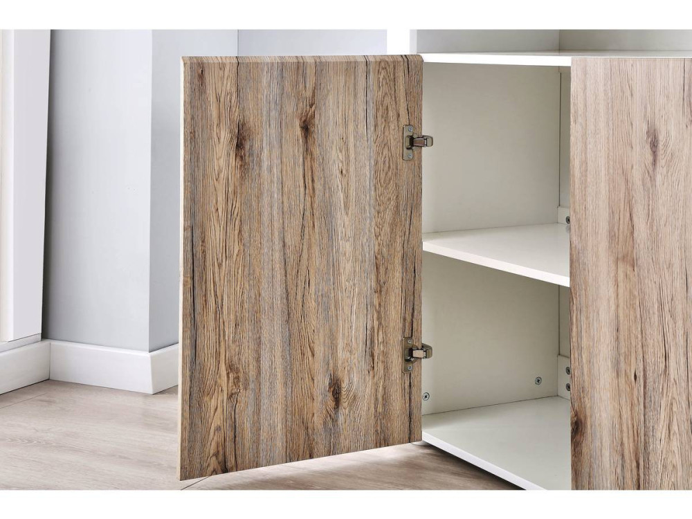 Aparador LED "Bogota" - 155 x 40 x 92 cm - Roble/Blanco lacado