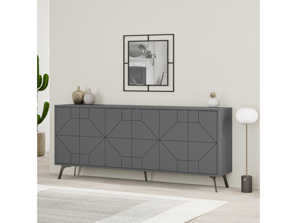Aparador de madera "Dune" - 183 x 35 x 77 cm - Antracita