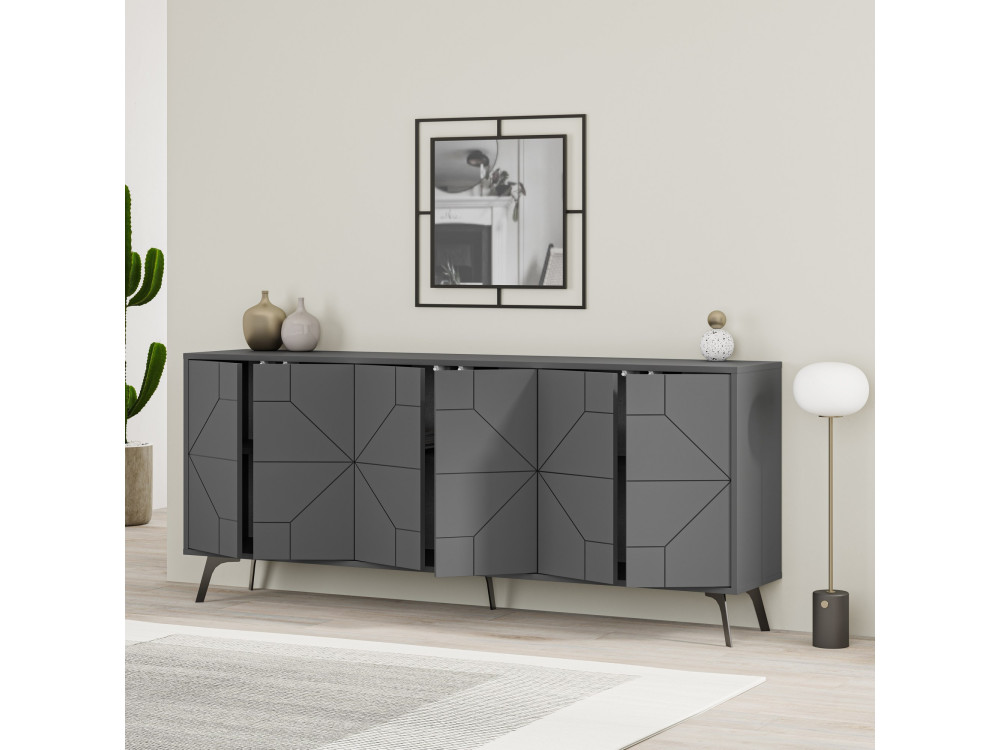 Aparador de madera "Dune" - 183 x 35 x 77 cm - Antracita