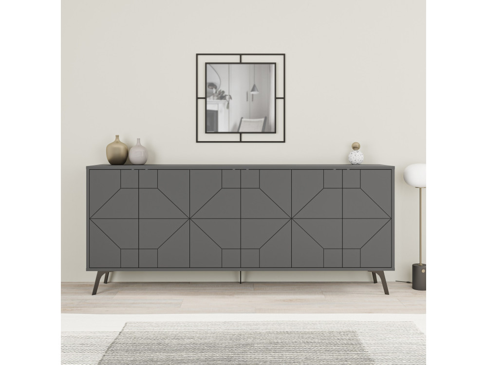 Aparador de madera "Dune" - 183 x 35 x 77 cm - Antracita