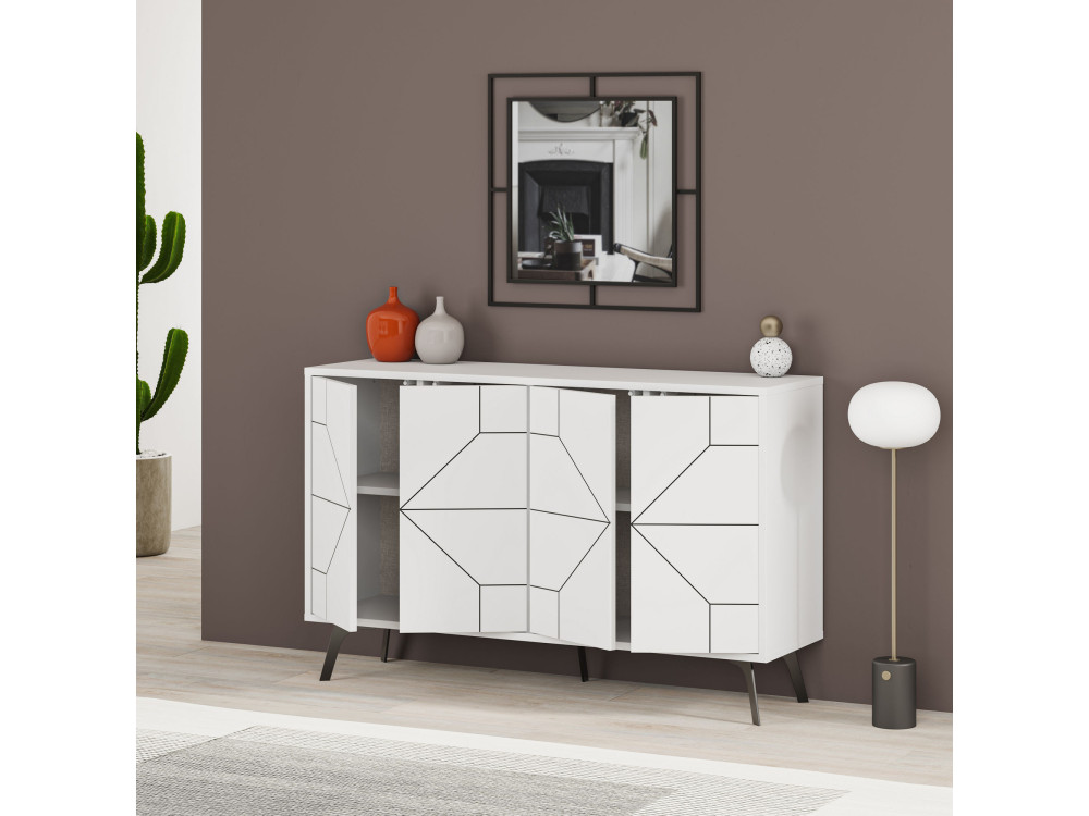 Aparador de madera "Dune" - 123 x 35 x 62 cm - Blanco