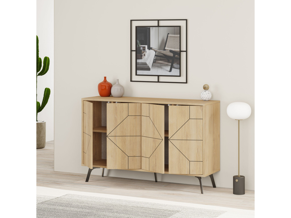 Aparador de madera "Dune" - 123 x 35 x 62 cm - Beige